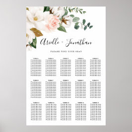 Blush Pink and White Floral Wedding Seating Chart ポスター