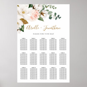 Blush Pink and White Floral Wedding Seating Chart ポスター