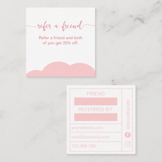 Blush pink and white Referrel Loyalty card スクエア名刺 (正面/裏面)