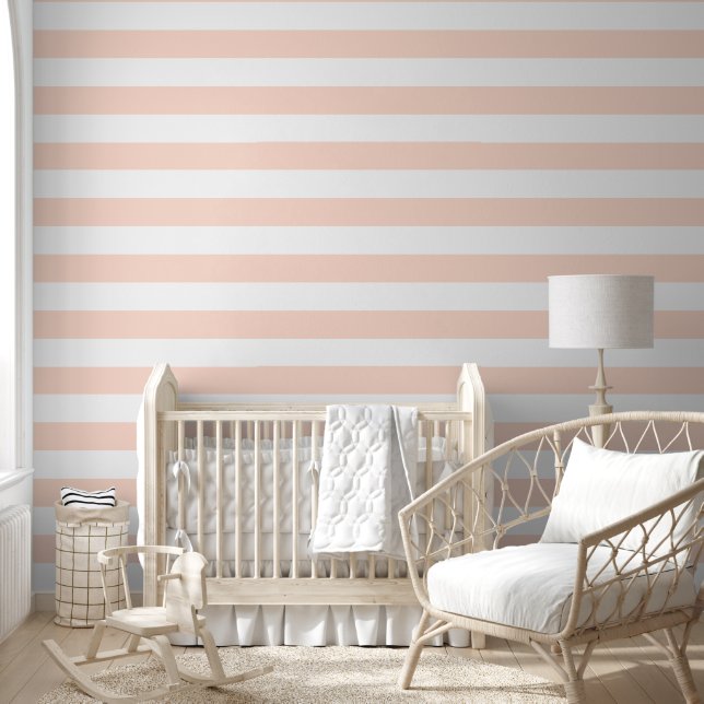 Blush Pink and White Wide Horizontal Stripes 壁紙 (キッズ)