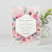 Blush Pink Aquarelle Bloom Wedding 招待状 (スタンド正面)