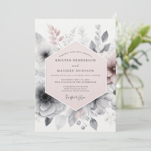 Blush Pink Atmospheric Romantic Wedding 招待状 (スタンド正面)