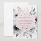 Blush Pink Atmospheric Romantic Wedding 招待状 (正面/裏面)