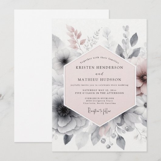 Blush Pink Atmospheric Romantic Wedding 招待状 (正面/裏面)