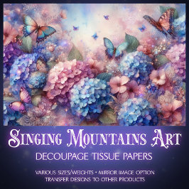 Blush Pink Baby Blue Floral Butterfies Decoupage  薄葉紙