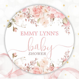 Blush Pink Baby In Bloom Baby Shower  ラウンドシール
