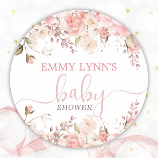 Blush Pink Baby In Bloom Baby Shower  ラウンドシール