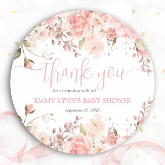 Blush Pink Baby In Bloom Baby Shower Thank You  ラウンドシール