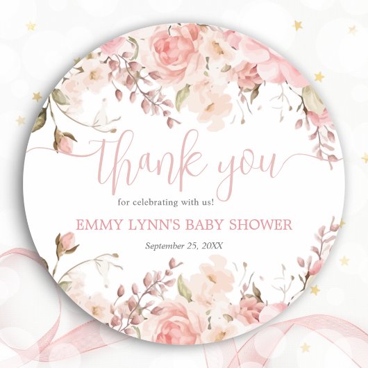Blush Pink Baby In Bloom Baby Shower Thank You  ラウンドシール