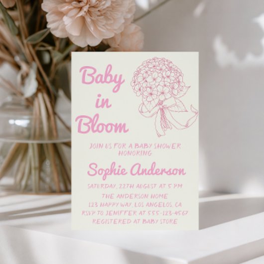 Blush Pink Baby in Bloom Floral Baby Shower 招待状