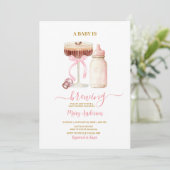 Blush Pink Baby Is Brewing Milk Bottle Baby Shower 招待状 (スタンド正面)