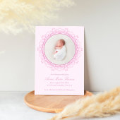 Blush Pink Baby Photo Floral Birth Announcement