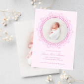 Blush Pink Baby Photo Floral Birth Announcement