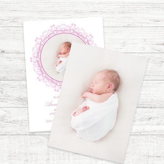 Blush Pink Baby Photo Floral Script Birth