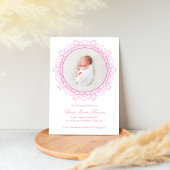 Blush Pink Baby Photo Floral Script Birth