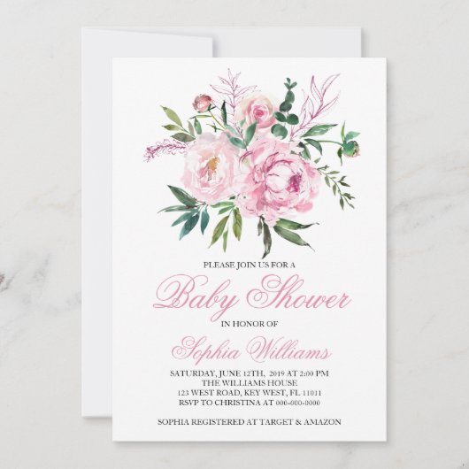 Blush Pink Baby Shower Invitation 招待状 (正面)