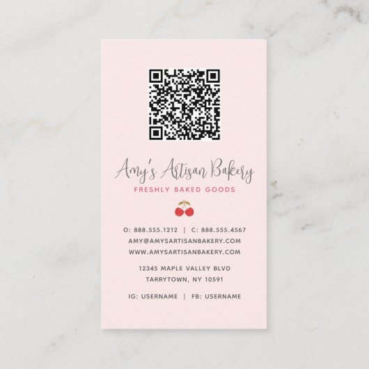 Blush Pink Bakery Mixer Gingham Pattern QR Code 名刺 (裏面)