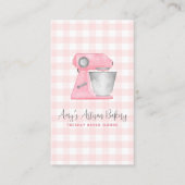 Blush Pink Bakery Mixer Gingham Pattern QR Code 名刺 (正面)