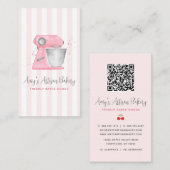 Blush Pink Bakery Mixer Stripes Pattern QRコード 名刺 (正面/裏面)