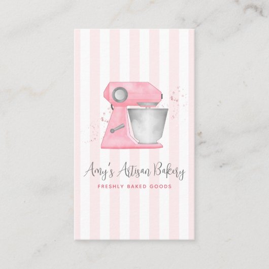 Blush Pink Bakery Mixer Stripes Pattern QRコード 名刺 (正面)