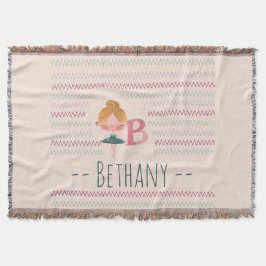 Blush Pink Ballerina Monogram B – Personalized Art スローブランケット
