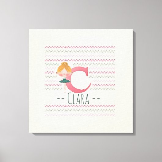 Blush Pink Ballerina Monogram C – Personalized Art キャンバスプリント (正面)