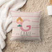 Blush Pink Ballerina Monogram G – Personalized Art クッション (ブランケット)