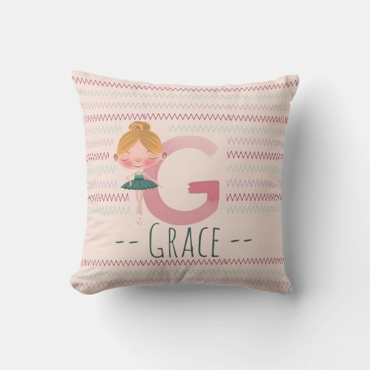 Blush Pink Ballerina Monogram G – Personalized Art クッション (正面)