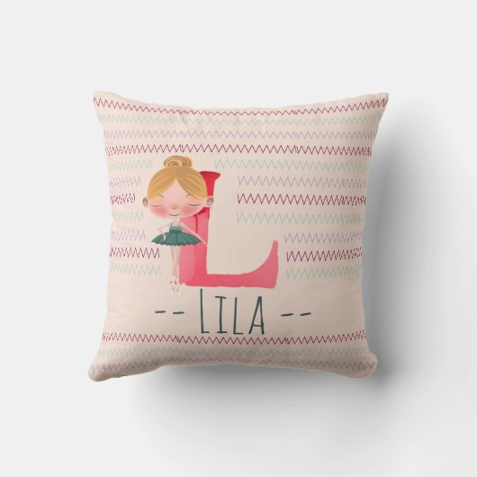 Blush Pink Ballerina Monogram L – Personalized Art クッション (裏面)