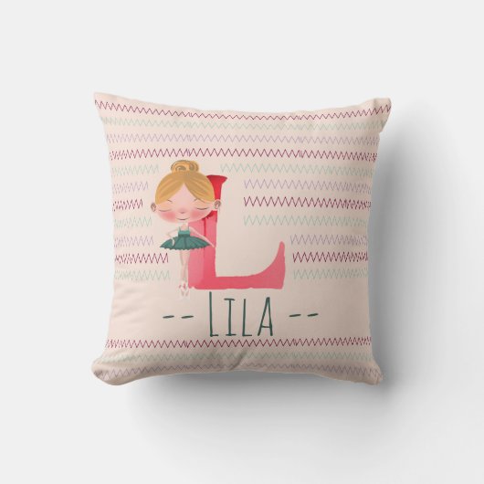 Blush Pink Ballerina Monogram L – Personalized Art クッション (正面)