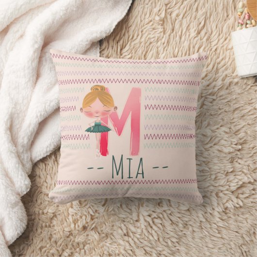 Blush Pink Ballerina Monogram M – Personalized Art クッション (ブランケット)