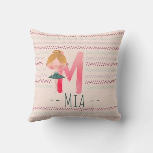 Blush Pink Ballerina Monogram M – Personalized Art クッション (裏面)