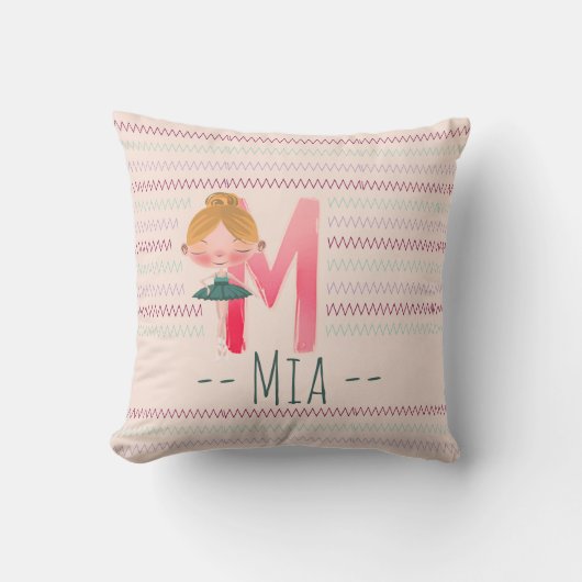 Blush Pink Ballerina Monogram M – Personalized Art クッション (正面)