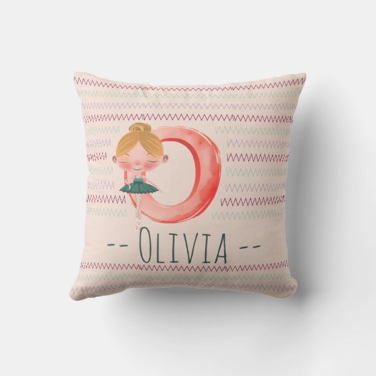 Blush Pink Ballerina Monogram O – Personalized Art クッション (裏面)