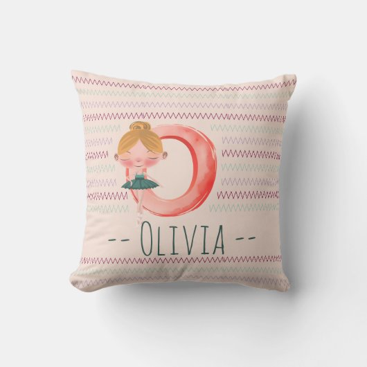 Blush Pink Ballerina Monogram O – Personalized Art クッション (正面)