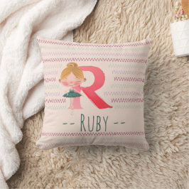 Blush Pink Ballerina Monogram R – Personalized Art クッション