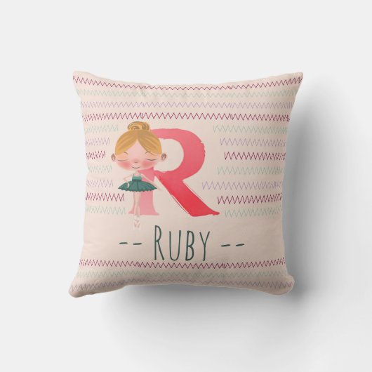 Blush Pink Ballerina Monogram R – Personalized Art クッション (裏面)