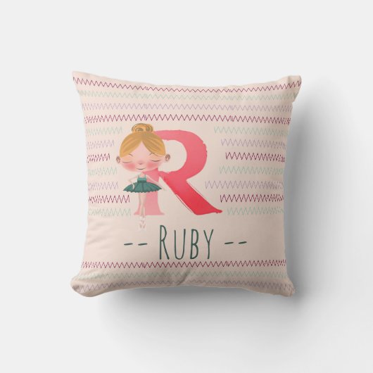 Blush Pink Ballerina Monogram R – Personalized Art クッション (正面)
