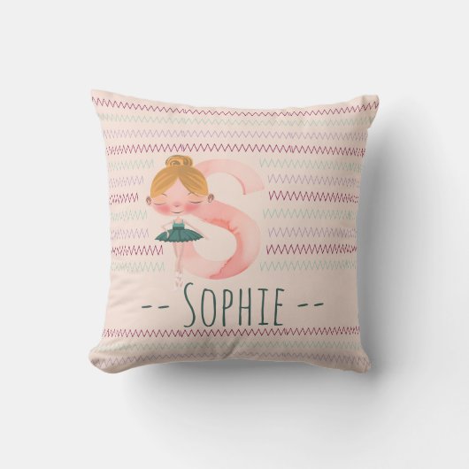 Blush Pink Ballerina Monogram S – Personalized Art クッション (正面)