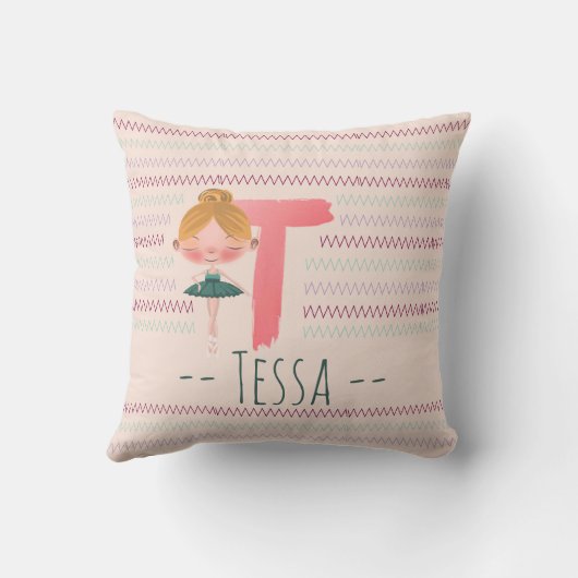 Blush Pink Ballerina Monogram T – Personalized Art クッション (裏面)