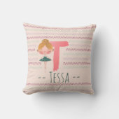 Blush Pink Ballerina Monogram T – Personalized Art クッション (正面)