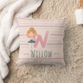 Blush Pink Ballerina Monogram W – Personalized Art クッション