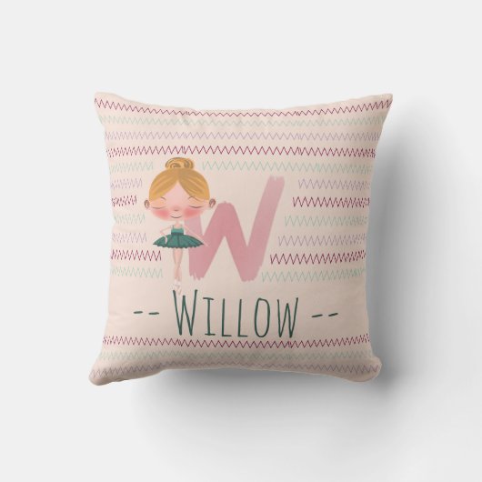 Blush Pink Ballerina Monogram W – Personalized Art クッション (裏面)
