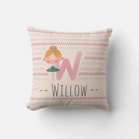 Blush Pink Ballerina Monogram W – Personalized Art クッション (正面)
