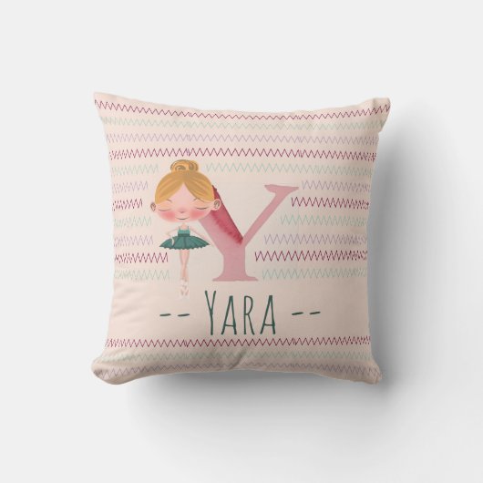 Blush Pink Ballerina Monogram Y – Personalized Art クッション (正面)