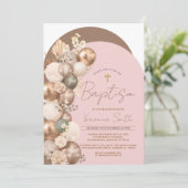 Blush Pink Baptism Girl Balloon 招待状 (スタンド正面)
