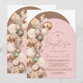 Blush Pink Baptism Girl Balloon 招待状 (正面/裏面)
