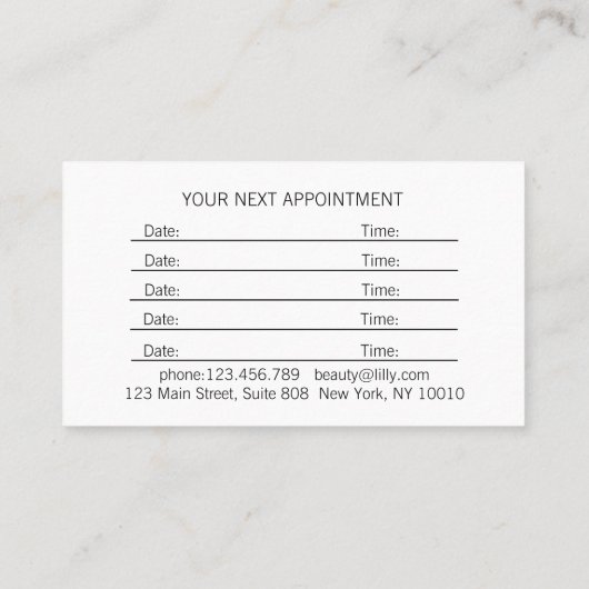 Blush Pink Beauty Salon Appointment 名刺 (裏面)