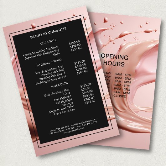 Blush Pink Beauty Salon Price List チラシ