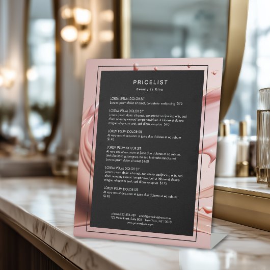 Blush Pink Beauty Salon Price List 台座サイン